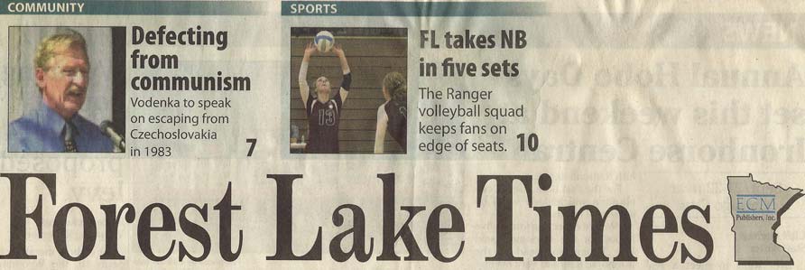 Peter Vodenka in the News - Forest Lake Newspaper Headline